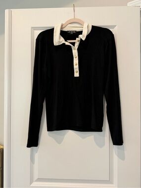 J. Crew Black Long-Sleeve Sweater with Cream Polo Collar